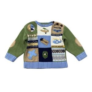 Hartstrings Baby Knit Embroidered Airplane Sweater Flight Size 6-9 Month Aviator